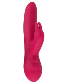 Ярко-розовый вибратор Swirly Bunny с клиторальным стимулятором - 21,5 см.