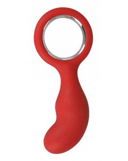 Красный анальный стимулятор с ручкой-кольцом - 13,5 см.