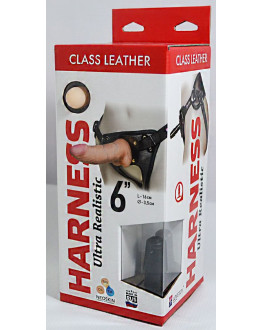 Насадка-фаллоимитатор на кожаных трусиках Harness Ultra Realistic 6  - 18,5 см.