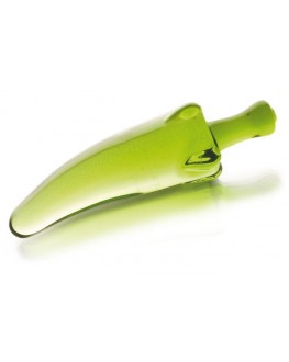 Зелёный анальный стимулятор из стекла в форме перчика - 15,5 см.