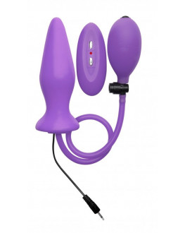 Фиолетовый анальный стимулятор с функцией расширения и вибрацией Inflatable Vibrating Silicone Plug - 12,2 см.