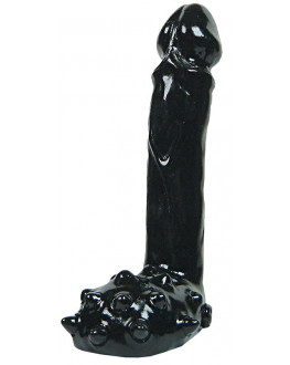 Анальный фаллоимитатор с мошонкой, покрытой шишечками, All Black - 19 см.