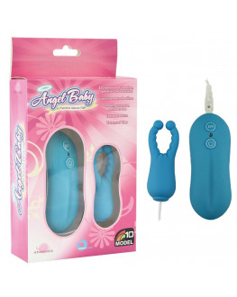 Голубой вибростимулятор с усиками Angel Baby NIpple Cock clips 