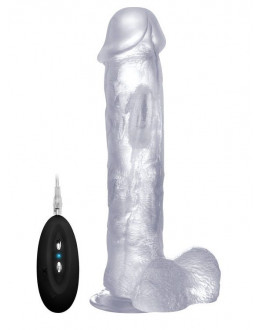 Прозрачный вибратор-реалистик Vibrating Realistic Cock 11  With Scrotum - 29,5 см.