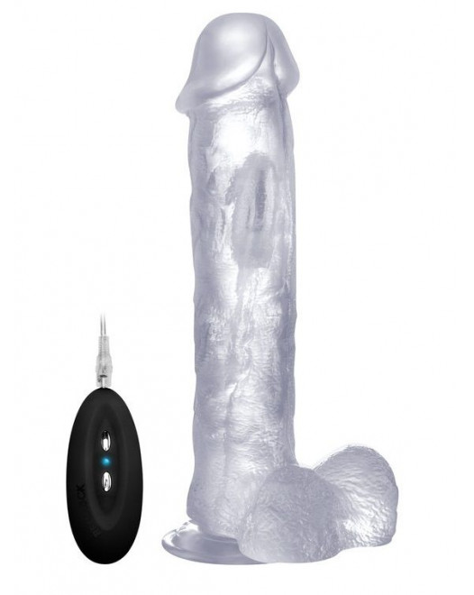 Прозрачный вибратор-реалистик Vibrating Realistic Cock 11  With Scrotum - 29,5 см.