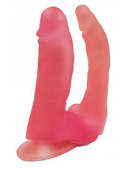 Двойной розовый фаллоимитатор на присоске - 15 см.