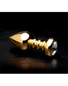 Золотистая анальная пробка с кристаллом Luv Plug - 10,1 см.