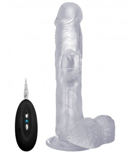Прозрачный вибратор-реалистик Vibrating Realistic Cock 9  With Scrotum - 23,5 см.