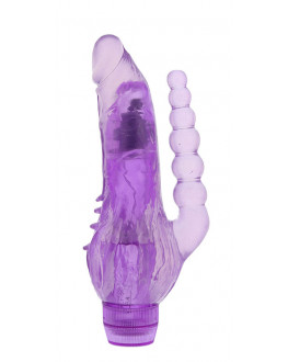 Фиолетовый вибратор для вагинально-анальной стимуляции JELLY JOY CRYSTAL COX PURPLE - 19 см.