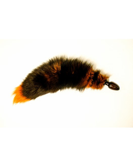 Анальная пробка черного цвета с оранжевым лисьим хвостом, 6 см.